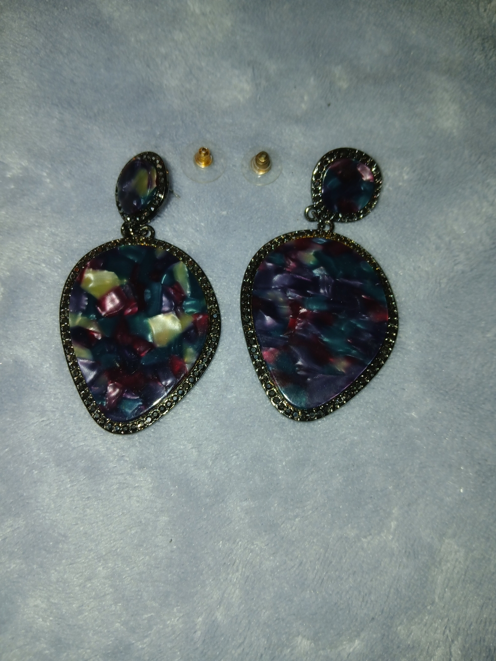 Multicolor Teardrop Resin Drop Earrings with Gunmetal Trim - Women Jewelry